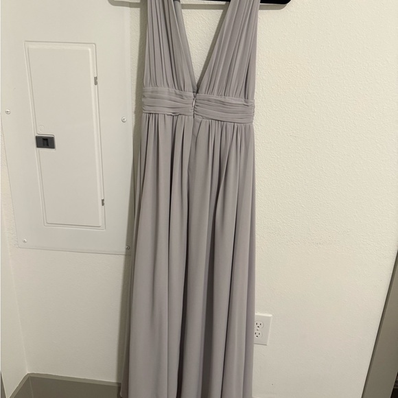 Lulus Light Grey Deep V Floor Length Dress - Picture 2 of 3